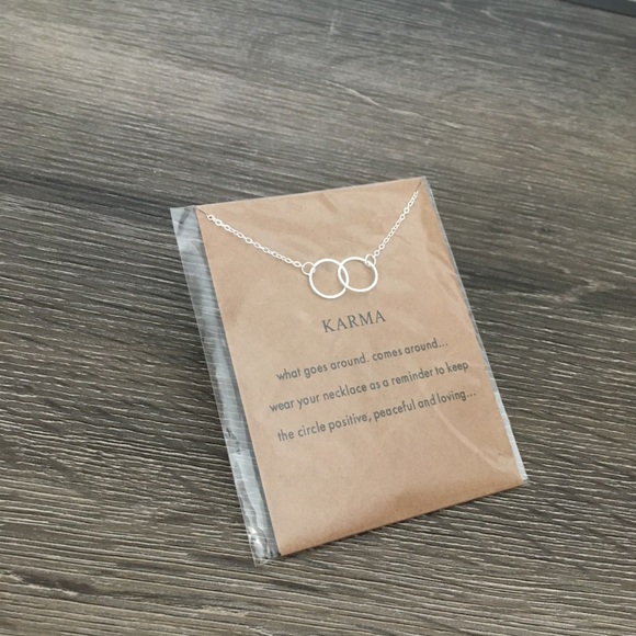 Karma Dainty Two Circle Silver Toned Necklace - Picture 8 of 8